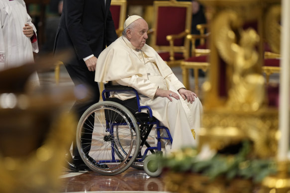 Pope Francis arrives for Mass on Sunday.