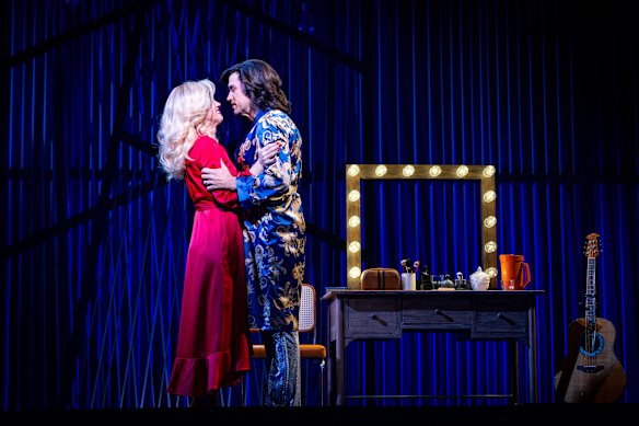 Ashleigh Rubenach as Marcia Murphey and Will Swenson as Neil Diamond in A Beautiful Noise: The Neil Diamond Musical.