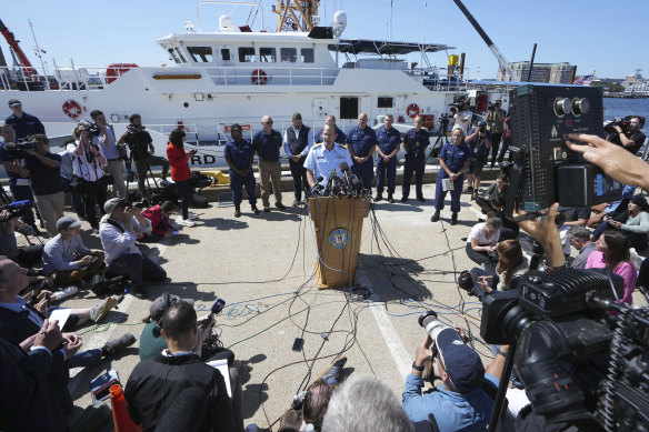 US Coast Guard Rear Admiral John Mauger announces the news of the implosion.