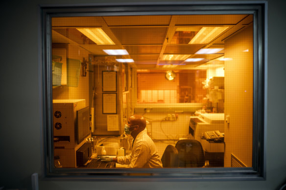 Sandile Cele, a researcher at the Africa Health Research Institute in Durban, South Africa, works on the Omicron variant of the coronavirus.