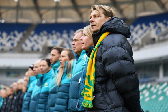 Gustavsson with his team during Olympic qualifying in February.