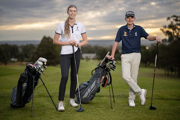 Libby Newcombe and Braxton Andrews at Camden Golf Club. They were among the young golfers competing in the Junior Masters
competition at the weekend. 