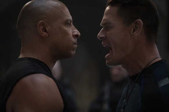 Dom (Vin Diesel) and Jakob (John Cena) in F9.
