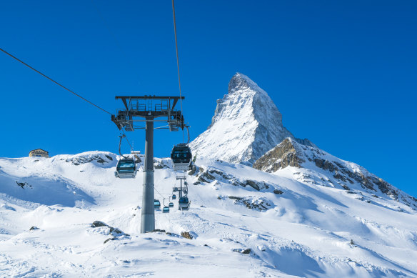 Ski resort Zermatt sits beneath the Matterhorn.