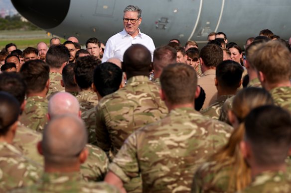 British Prime Minister Keir Starmer talks to soldiers at Britain’s military base in Akrotiri, Cyprus in 2024.