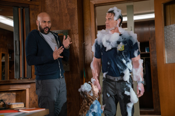 Lukewarm gags: Keegan-Michael Key, Finley Rose Slater and John Cena.