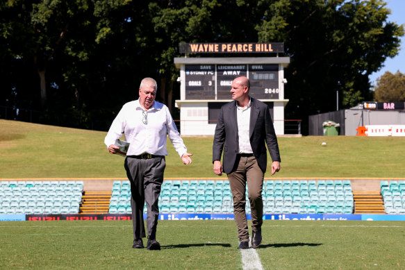 Wests Tigers CEO Shane Richardson (left) and Inner West Mayor Darcy Byrne at Leichhardt Oval.
