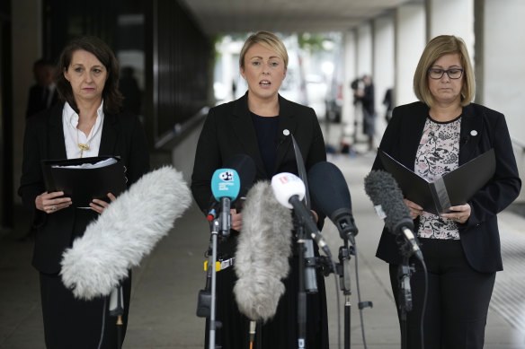 Pascale Jones of the Crown Prosecution Service, Detective Chief Inspector Nicola Evans and Janet Moore, Police Family Liason officer speak after Lucy Letby was found guilty.