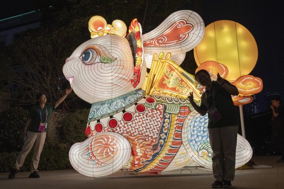 A giant rabbit lantern to mark Mid-Autumn Festival during the19th Asian Games in Hangzhou, China