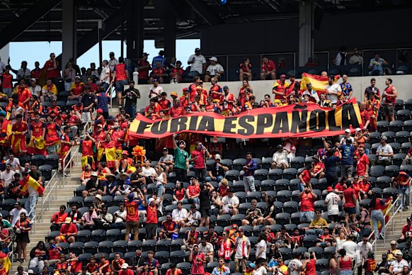Spain supporters in Los Angeles Stadium before the match against Belgium. 