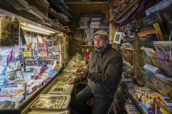 Armando Alviti, 71,  insists on working in the news stand in Rome he's run for 50 years. 