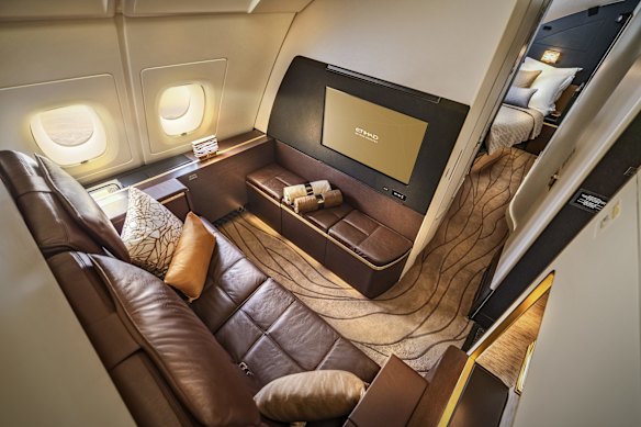 Etihad’s The Residence on board its A380s is a mini-apartment with a separate lounge, bedroom and bathroom.