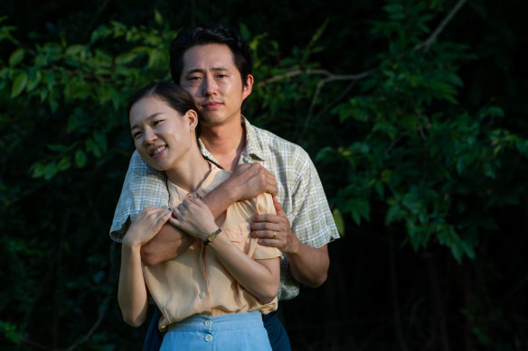 Yeri Han and Steven Yeun in Minari.