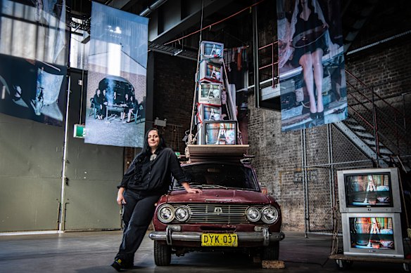 Marian Abboud and her work Sister +++++ Family Formations III at the White Bay Power Station.