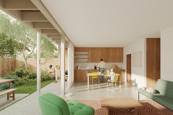 An artist impression of a row home by SAHA now under construction in Corrimal near Wollongong. 