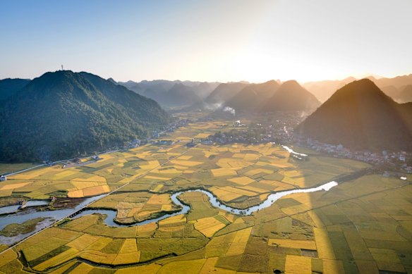 Paddy fields and limestone karsts, Ninh Binh.
