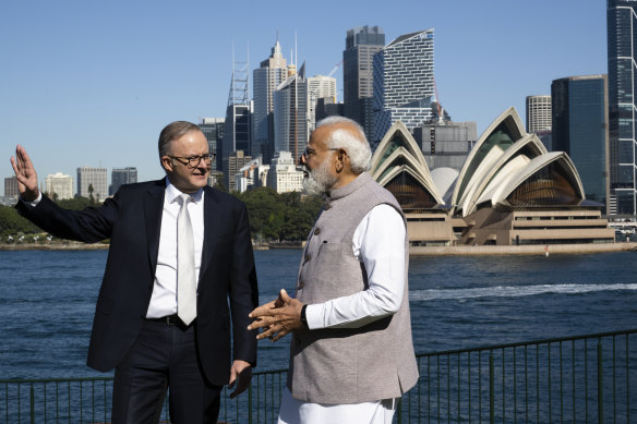 Prime Minister Anthony Albanese with Indian Prime Minister Narendra Modi in Sydney last week.