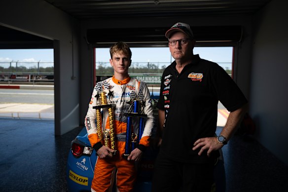 Angus and Craig Baills at the Queensland Raceway in Willowbank, west of Brisbane.