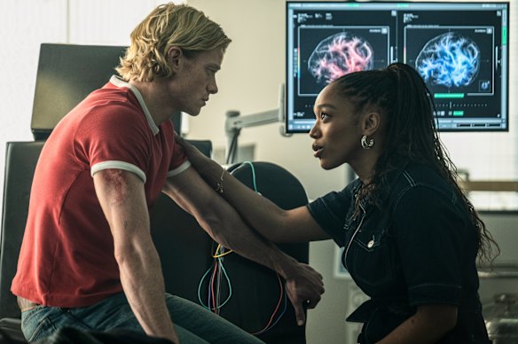 Naomi Ackie, left, plays a medical specialist who offers a glimmer of hope to injured actor Matt Hagen, played by Tom Rhys Harries. 