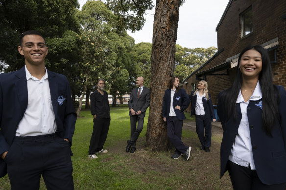 Year 12 students at JJ Cahill Memorial High School with principal Ralph David and head of the P&C Daniel Girling-Butcher. The school has recently set up a formal P&C, its first in 15 years.