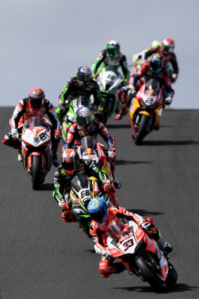 Front spot: Marco Melandri leads the way at Phillip Island. 