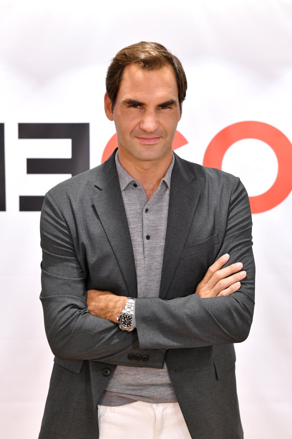 Roger Federer wearing Uniqlo and a Rolex.