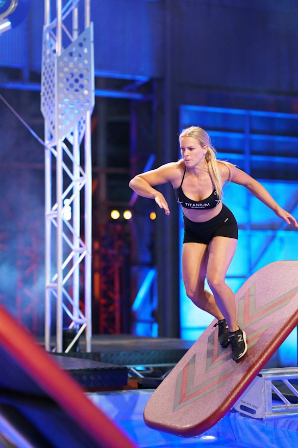 Canberra's Zoe Featonby live on the set of Australian Ninja Warrior.