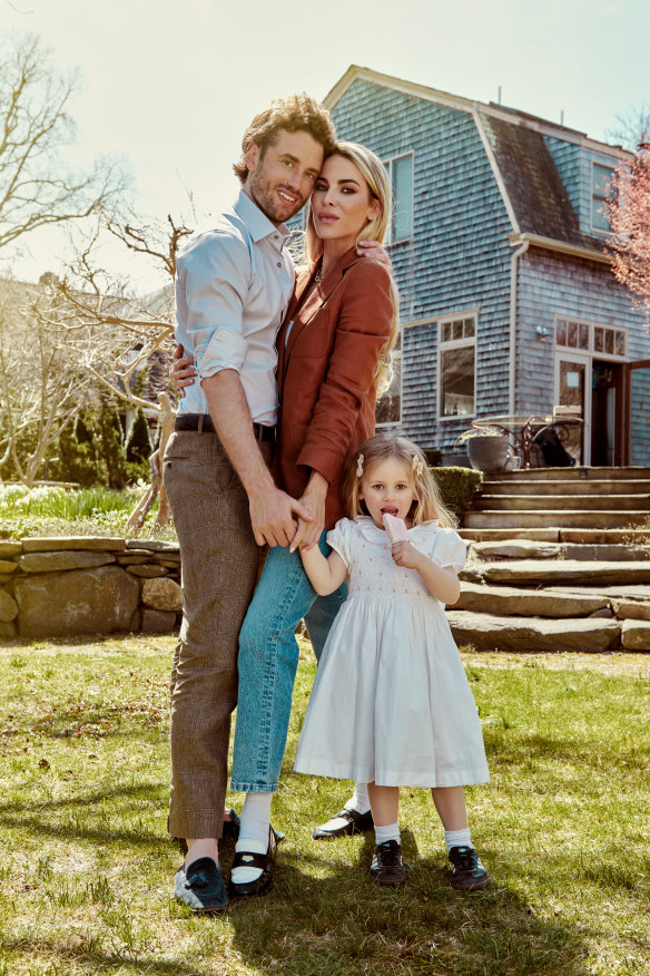 Philbrick with his British-Australian
wife, Victoria Baker-Harber, and daughter Gaia, 3. “I’m very happy to sit with Gaia and talk about what I did and why,” he says.