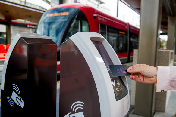 Passengers  will tap their MyWay cards as they get on and off the tram.