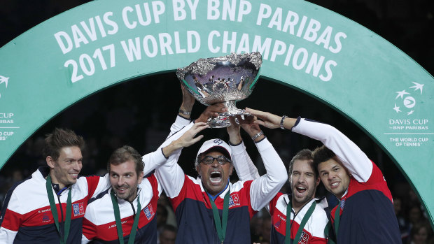 France celebrate their 2017 Davis Cup win. The tournament is set for a big change.