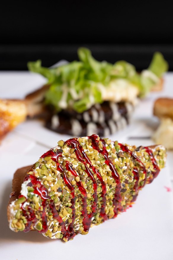 Pistachio cream fried sandwiches.