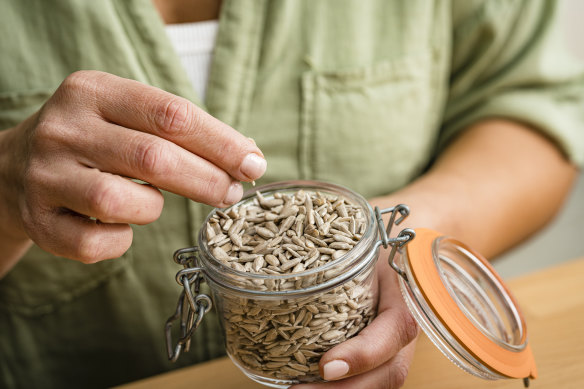 Sunflower seeds are high in vitamin E. 