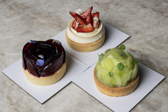 Left to right: Plum, strawberry and grape tarts.