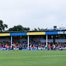 Perry Park’s 1960s-era grandstand packed to the rafters for a recent Brisbane Roar A-League Women match.