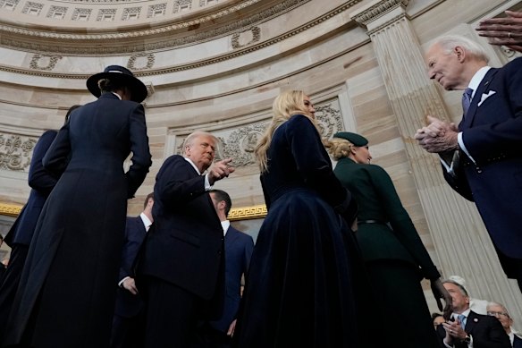 President Donald Trump acknowledges former president Joe Biden after being sworn in.