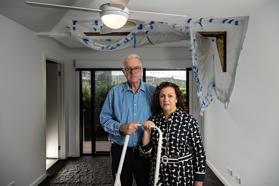 Maria and John Tsolakis bought an apartment in 2021 but it has had multiple defects which have resulted in multiple water leaks and mould issues in their Ettalong Bay townhouse.