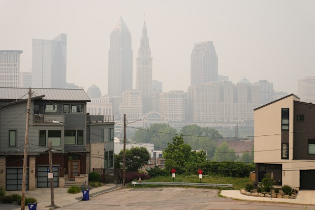 Smoke from Canadian wildfires blankets downtown Cleveland.