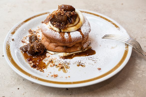 Souffle pancake with brown butter creme fraiche and Earl Grey sticky date sauce. 