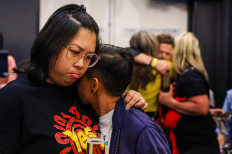 Yes supporters react at a Yes23 official referendum function.