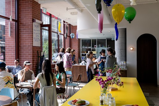 Inside the cheery all-day cafe.