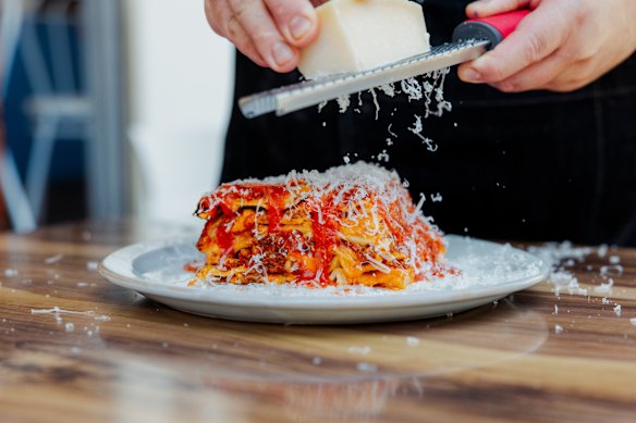 Home-made lasagne at Betto Deli in Newtown. 