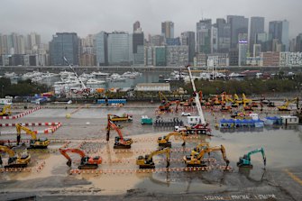 A construction site where facilities for isolating COVID-19 patients are built in Kai Tak Cruise Terminal.