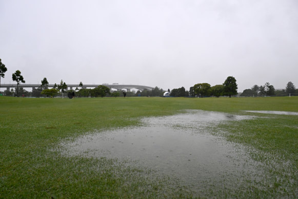 Wet weather conditions have delayed the start of play on day two.