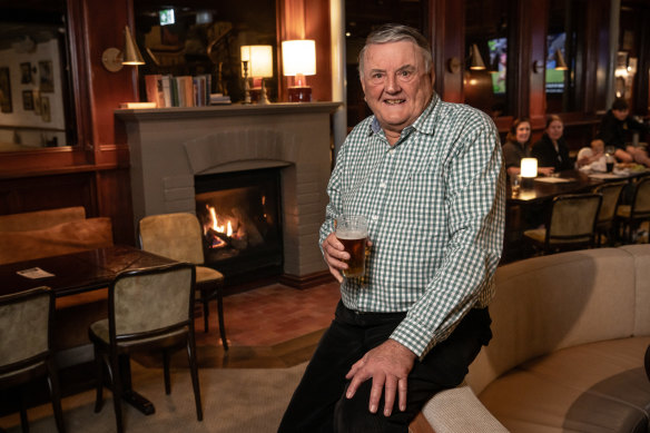 Family patriarch Arthur Laundy nurses a beer in the recently refurbished Red Lion Hotel in Rozelle.