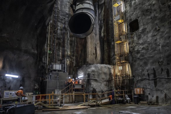 A giant shaft and air vent to the site of the Barangaroo station 30 metres below the surface.