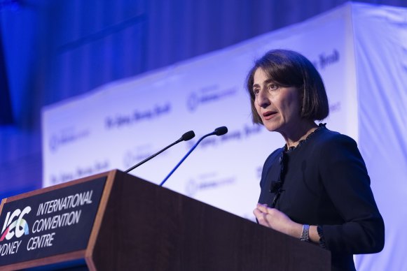 NSW Premier Gladys Berejiklian addresses the Sydney Morning Herald Infrastructure Summit on Thursday.