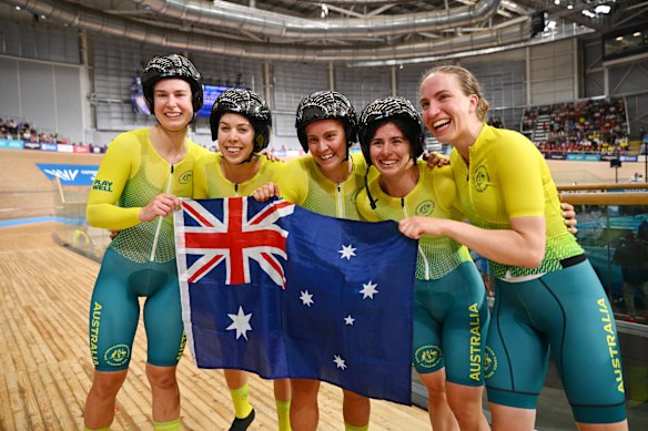 Australia’s gold medal winning women’s pursuit team. 