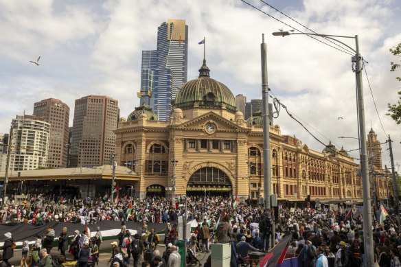 At one stage the rally stretched from Flinders Street station to Bourke Street.