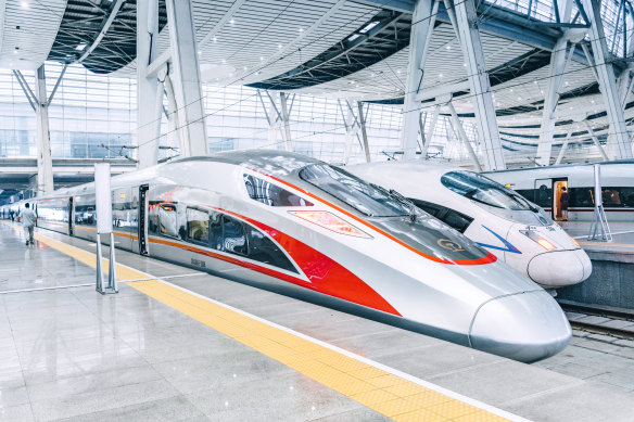 Bullet trains in Beijing.