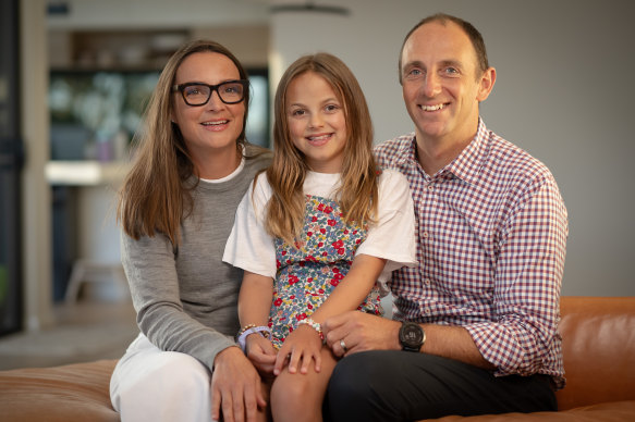 Clare and Anthony Burrows with their daughter Kate, 9, who received a life-saving liver transplant as a toddler.